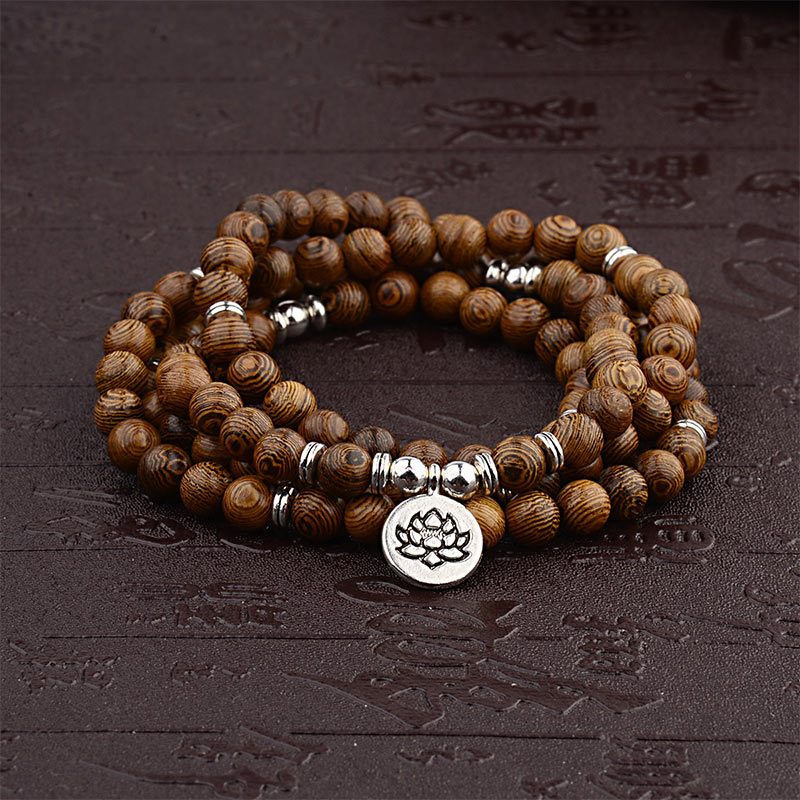 Faith Nova Tibetan Lightning Strike Wood Bracelet Lotus Buddha Mala