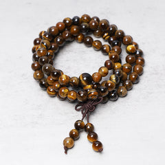Faith Nova Tibetan 108 Natural Tiger Eye Gemstone Beads Prayer Mala Bracelet Necklace