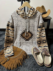 Women's Aztec Print Hoodie with Button Front, Drawstring, and Kangaroo Pocket – Trendy Casual Look