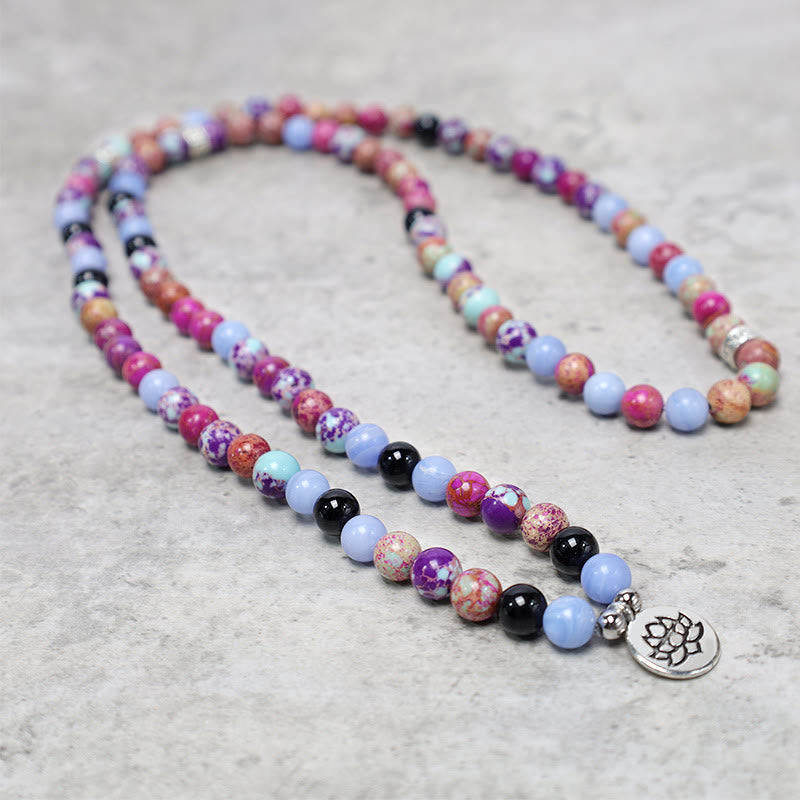 Faith Nova Natural Purple Miano Real Stone Lotus Mala
