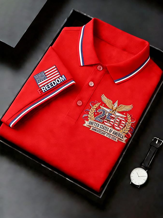 Men's Retro 250th Anniversary of the United States Print  Independence Day Cross Print Polo Shirt