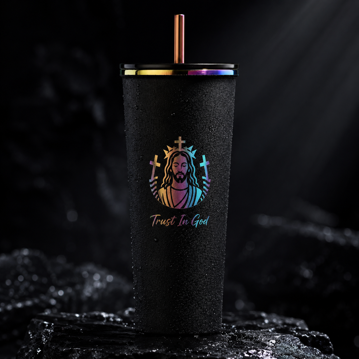 Trust In God Stainless Steel Tumbler with Straw – 24oz Vacuum Insulated Cup, Keeps Drinks Hot & Cold 8–12 Hours