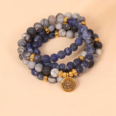 Faith Nova 108 Mala Beads Sodalite Zebra Jasper Crystal Lotus Strength Bracelet