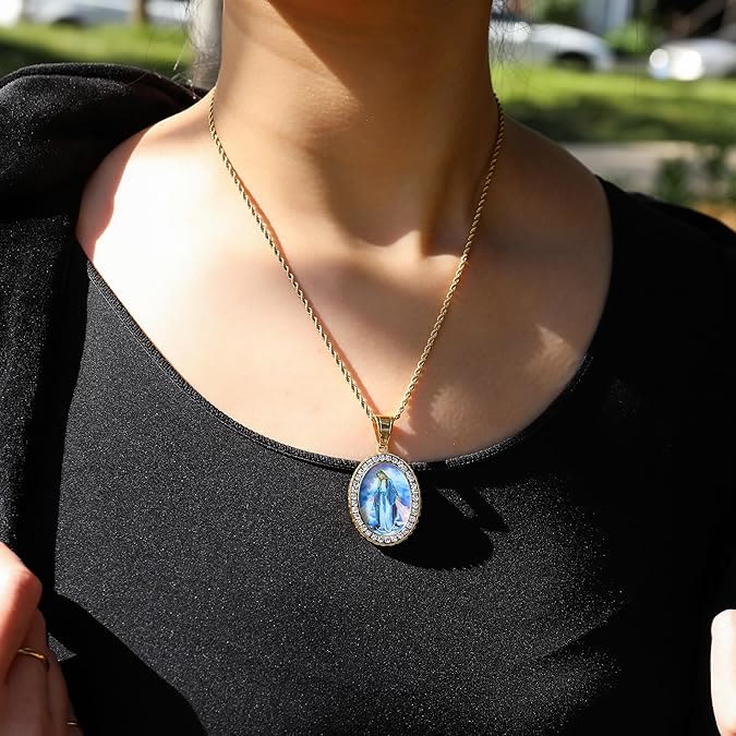 Virgin Mary Painting Necklace Religious Icon Jewelry