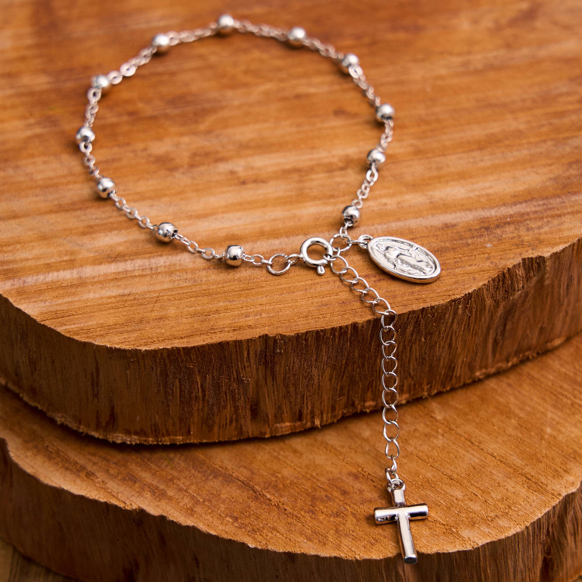 Virgin Mary Medal & Cross Adjustable Simple Casual Bracelet