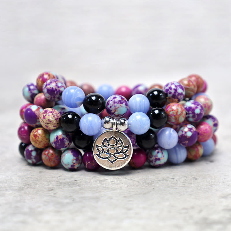 Faith Nova Natural Purple Miano Real Stone Lotus Mala