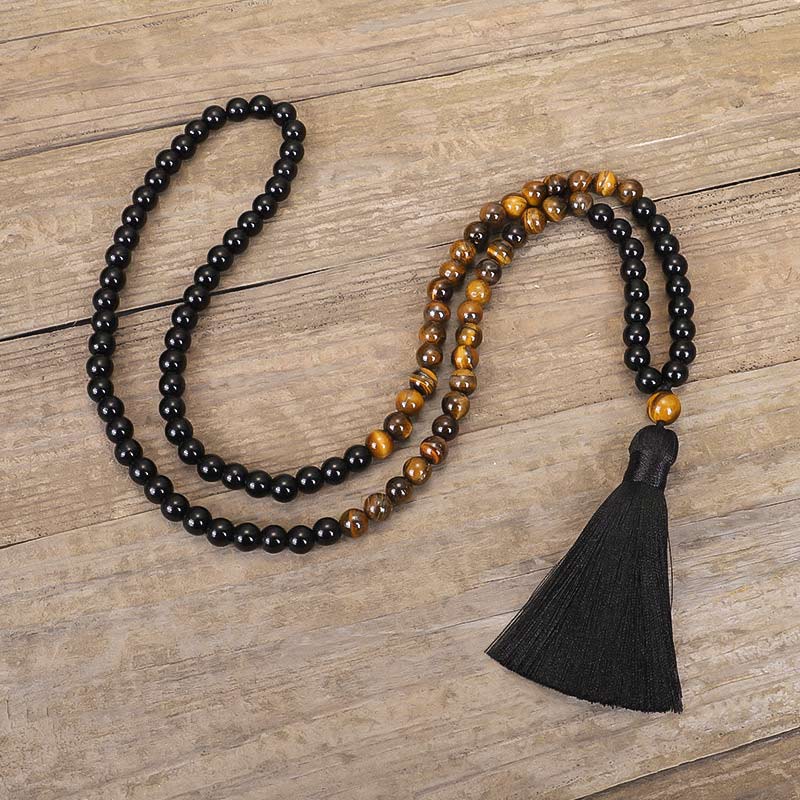 Faith Nova Tibetan Black Onyx Tiger Eye Protection Necklace Mala Set