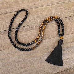 Faith Nova Tibetan Black Onyx Tiger Eye Protection Necklace Mala Set