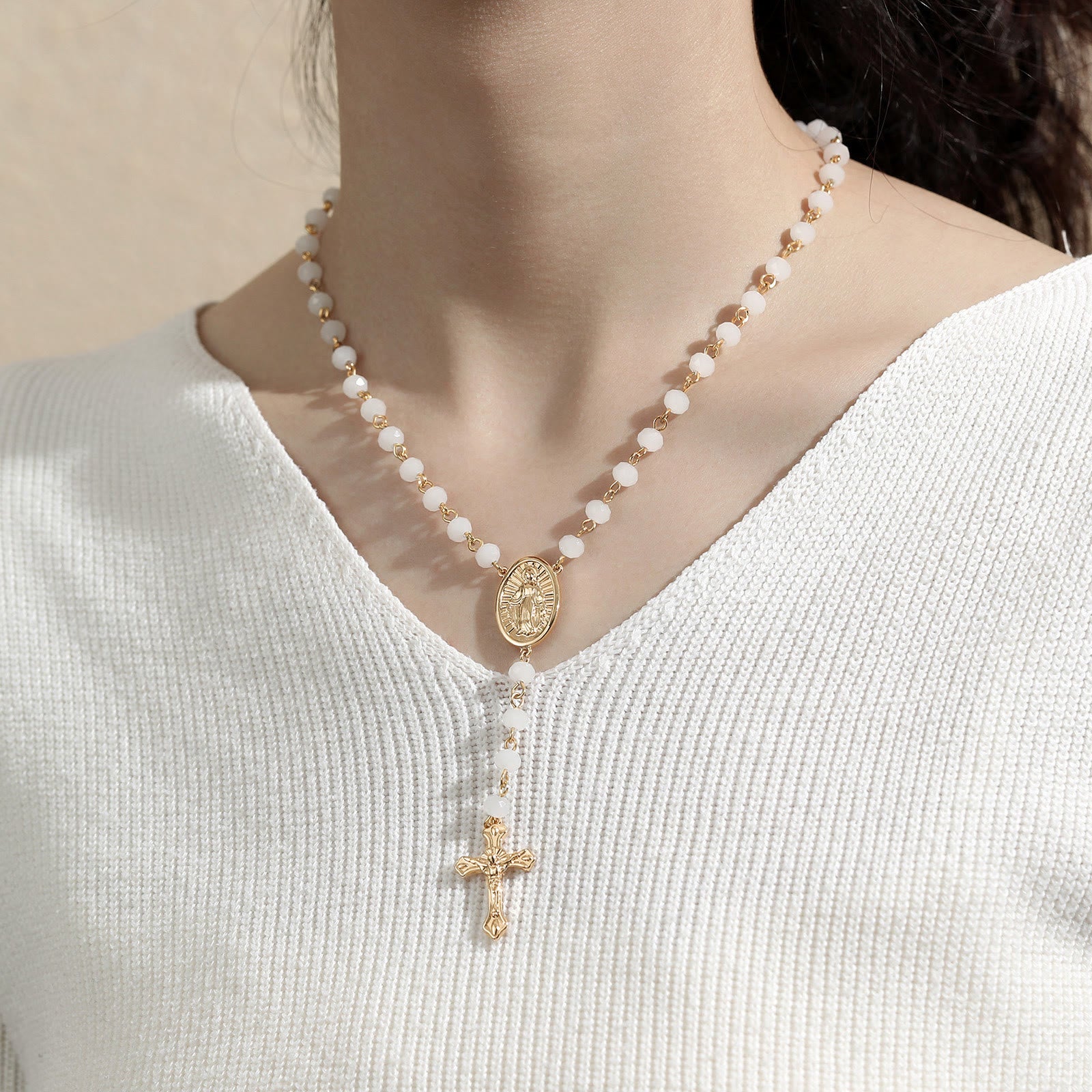 Virgin Mary Medal & Crucifix Pendant Necklace