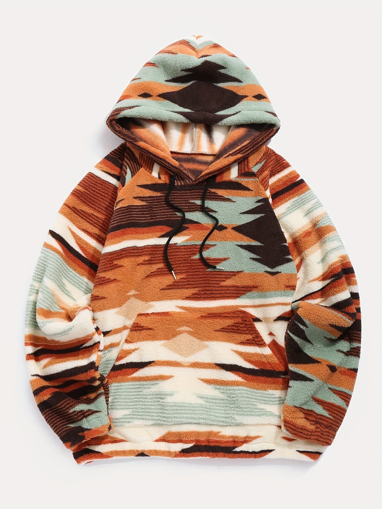 Women's Aztec-Inspired Fleece Hoodie with Kangaroo Pocket - Casual Long Sleeve Pullover, Machine Washable