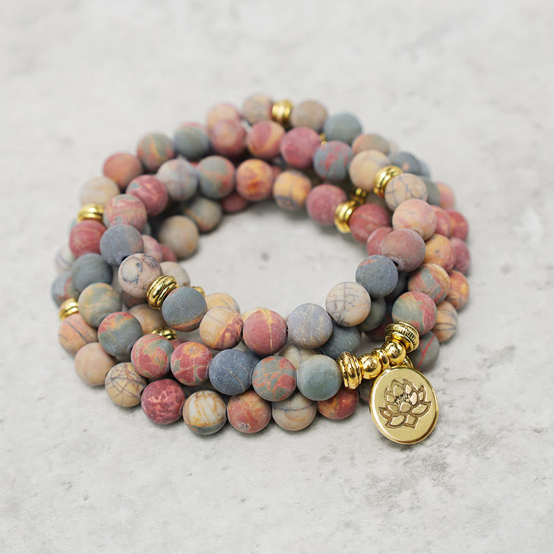 Faith Nova 108 Mala Beads Picasso Jasper Stone Courage Energy Bracelet