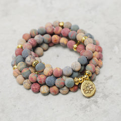 Faith Nova 108 Mala Beads Picasso Jasper Stone Courage Energy Bracelet
