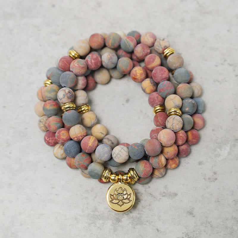 Faith Nova 108 Mala Beads Picasso Jasper Stone Courage Energy Bracelet