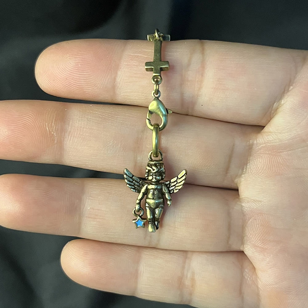 Retro Style Bronze Lucky Star Angel & Heart Cross Bracelet