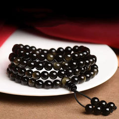 Faith Nova 108 Mala Beads Natural Gold Sheen Obsidian Wealth Bracelet