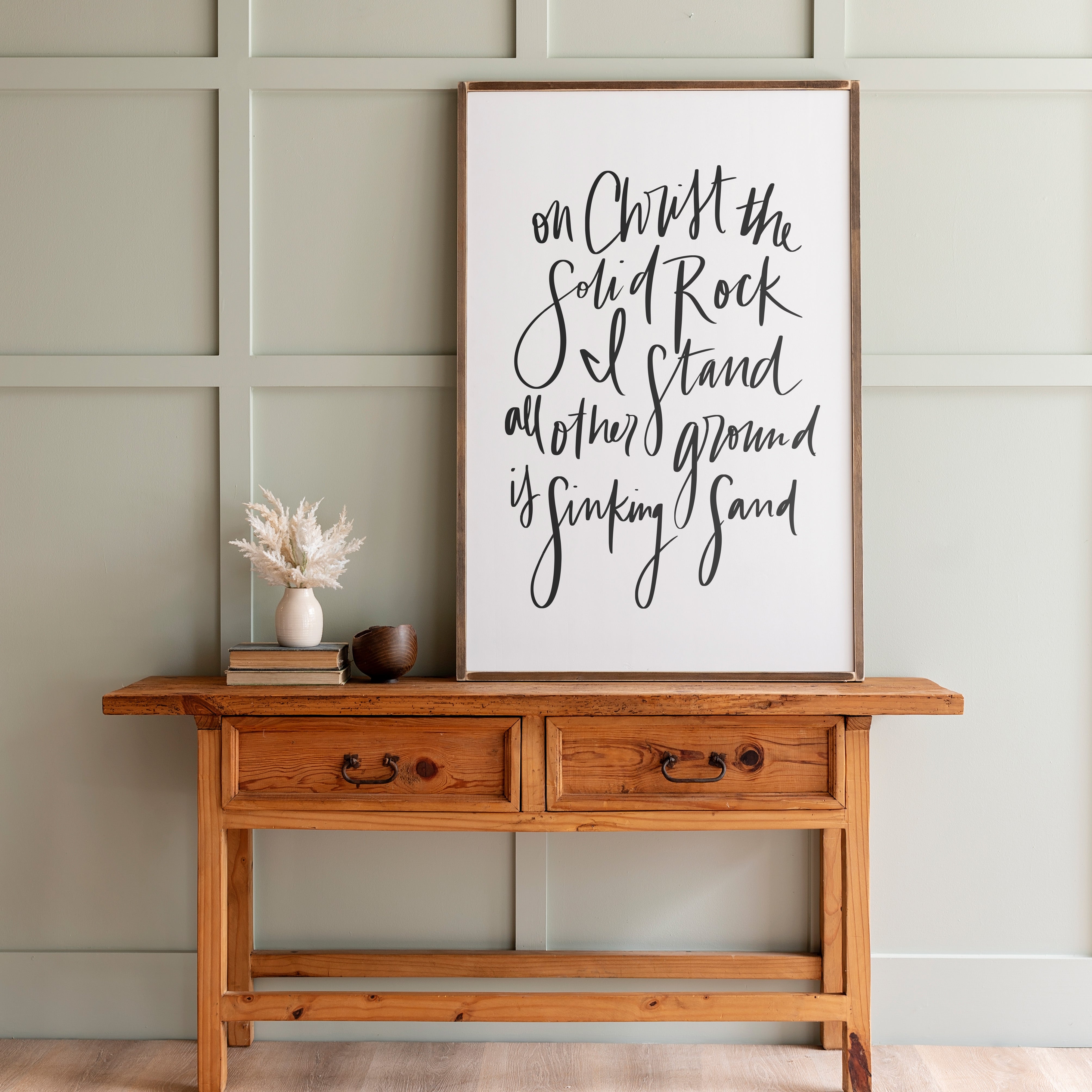 On Christ The Solid Rock Hand Lettered | Framed Wooden Art