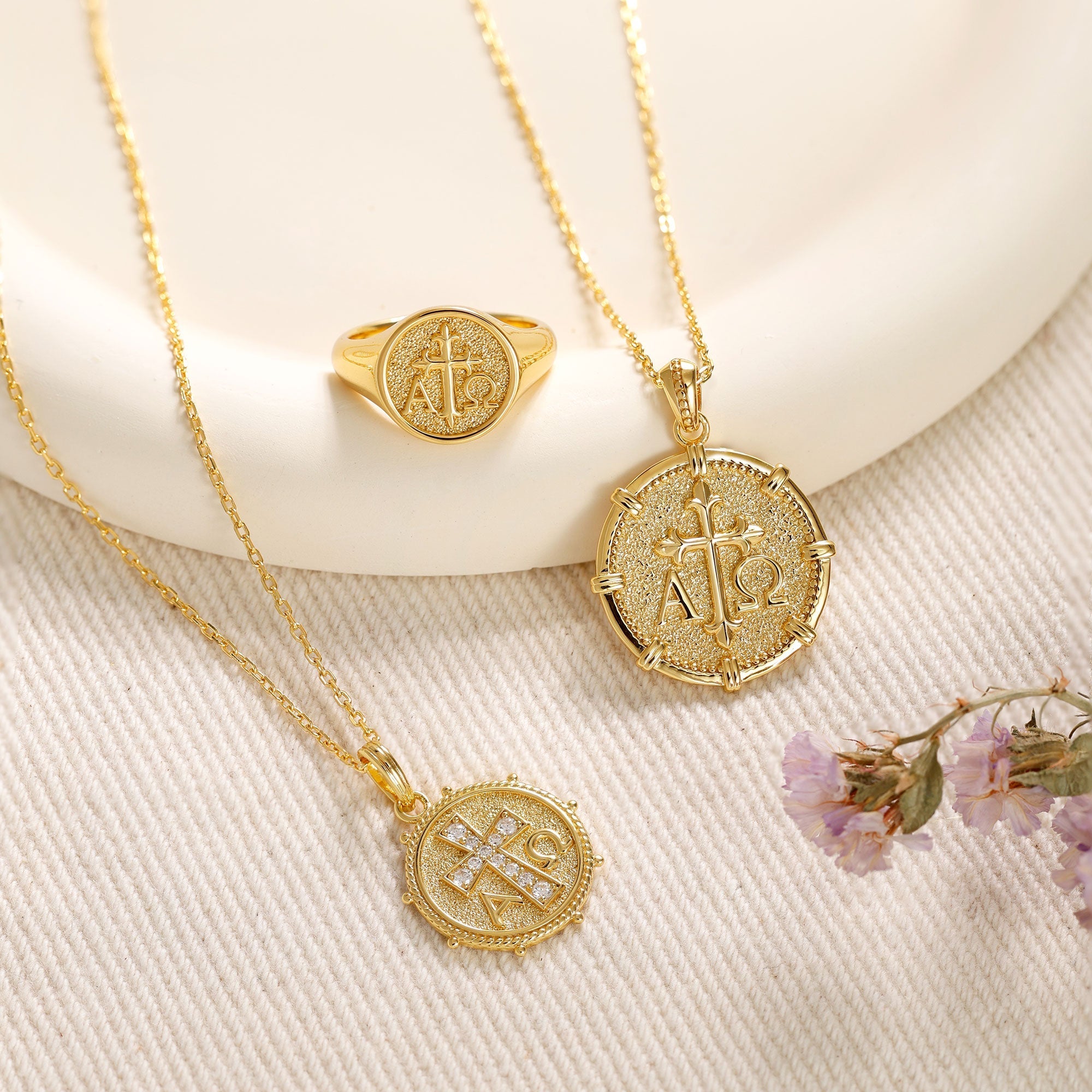 Alpha Omega Cross Medallion Necklace