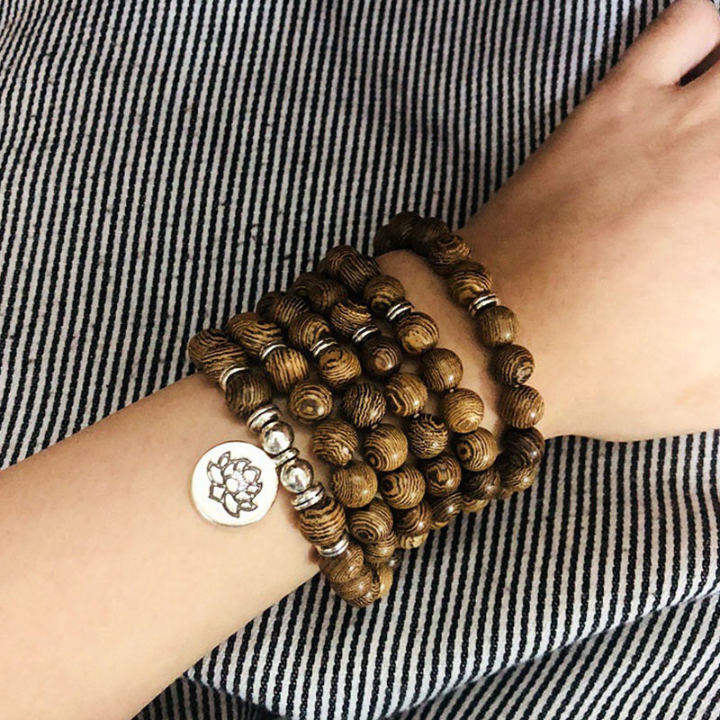 Faith Nova Tibetan Lightning Strike Wood Bracelet Lotus Buddha Mala