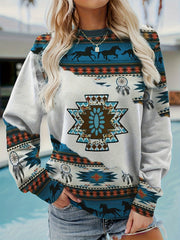 Women's Aztec Print Crew Neck Sweatshirt – Soft, Casual Long Sleeve, Perfect for Fall & Winter