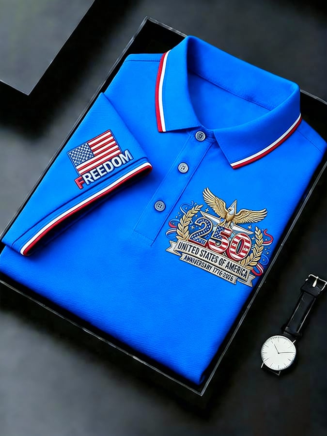 Men's Retro 250th Anniversary of the United States Print  Independence Day Cross Print Polo Shirt