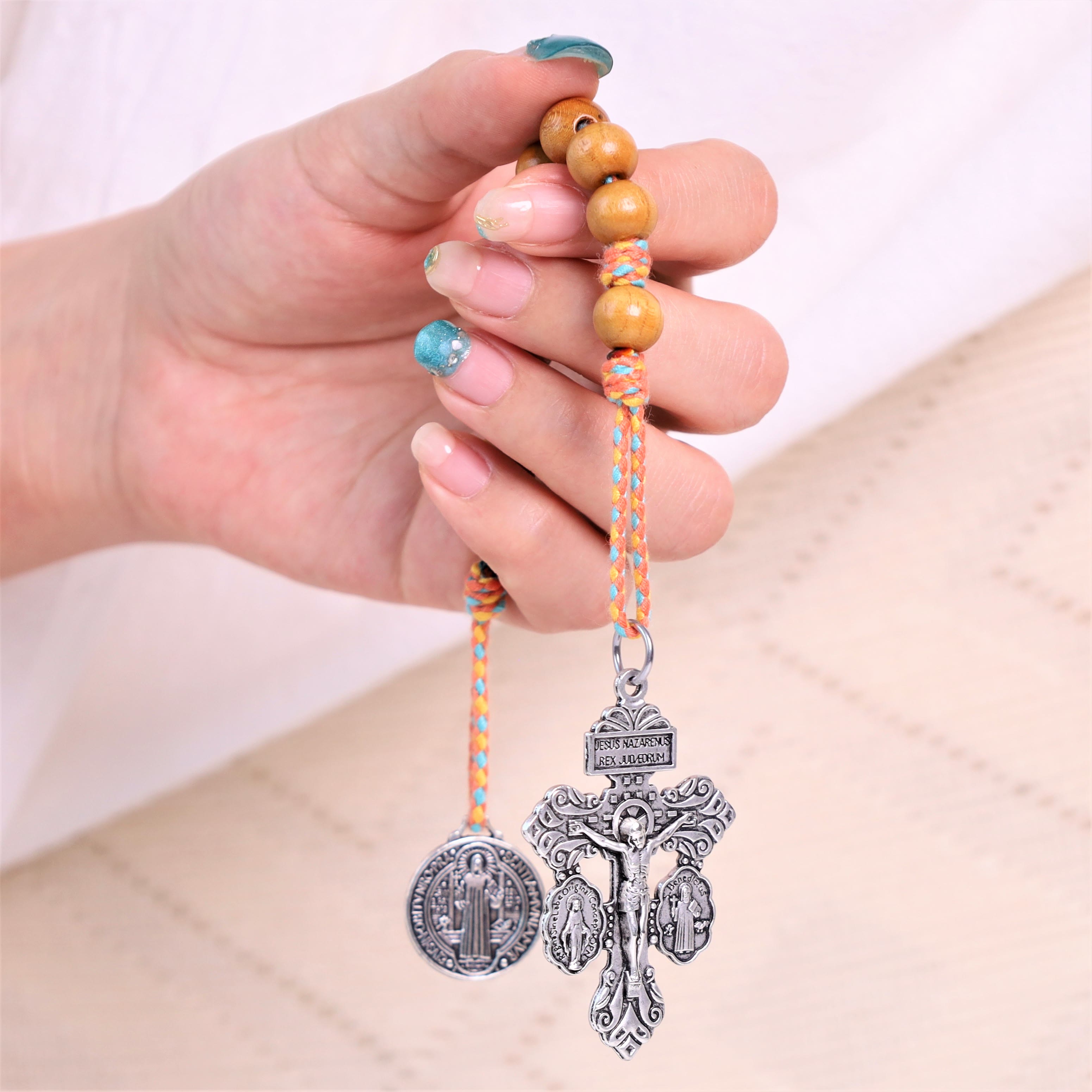 Olive Wood Beads with Saint Benedict Medal & Crucifix Pocket Rosary