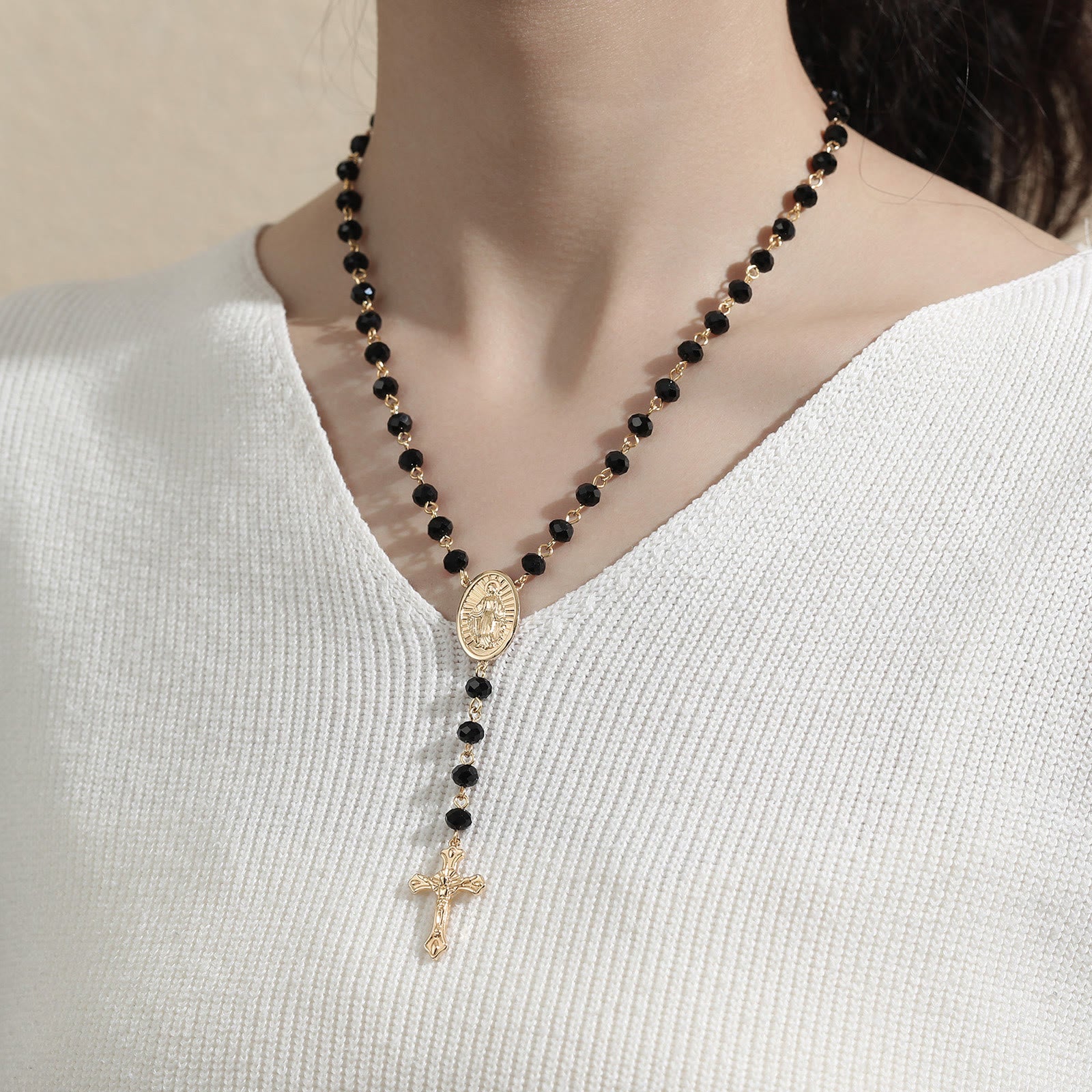Virgin Mary Medal & Crucifix Pendant Necklace