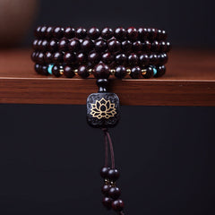 Faith Nova 108 Mala Beads Tibetan Small Leaf Red Sandalwood Lotus Balance Bracelet