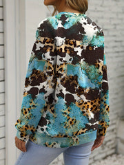 Women's Autumn/Winter Casual Sweatshirt, Leopard Bull & Letter Print Distressed Long Sleeve Pullover Lounge Top