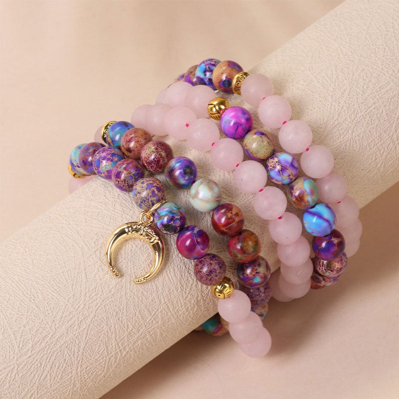 Faith Nova 108 Beads Miano Real Pink Crystal Mala Healing Bracelet
