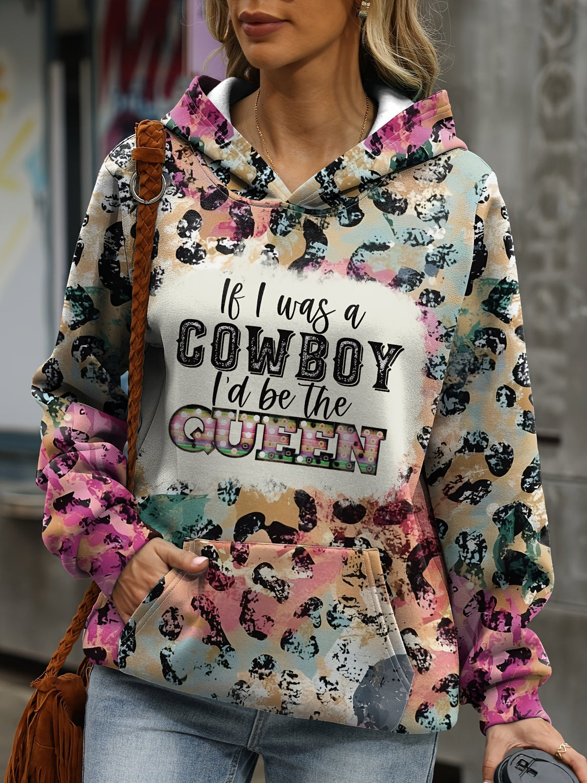 Women's Casual Fashion Hoodie - Cozy Polyester & Spandex Blend, Letter Print Pullover with Kangaroo Pocket for Fall/Winter