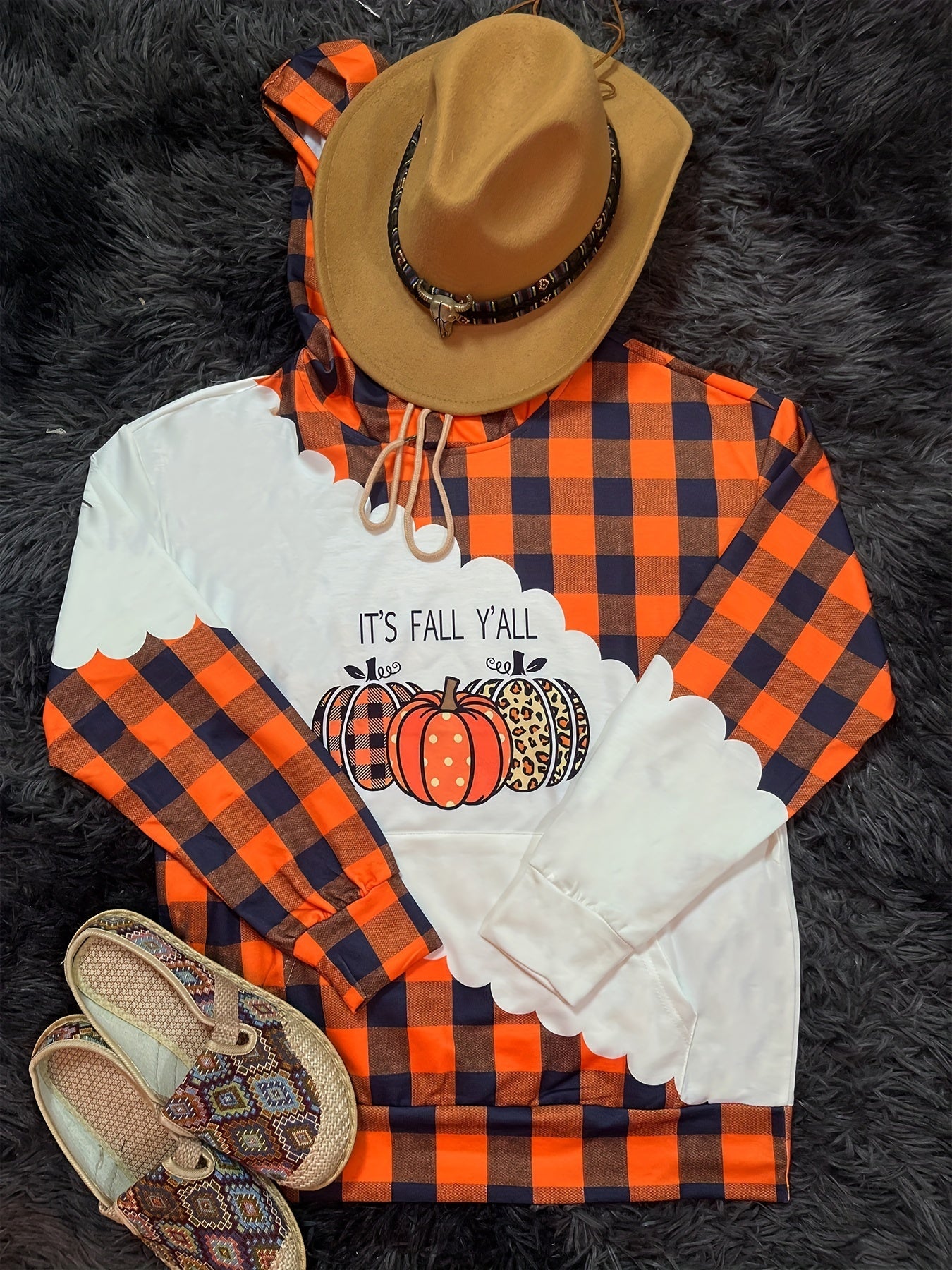 Women's Halloween Pumpkin Print Hoodie – Cozy Kangaroo Pocket, Drawstring, Vintage Style, Super Soft for Trendy Fashionistas