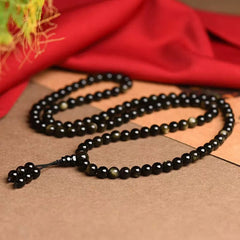 Faith Nova 108 Mala Beads Natural Gold Sheen Obsidian Wealth Bracelet