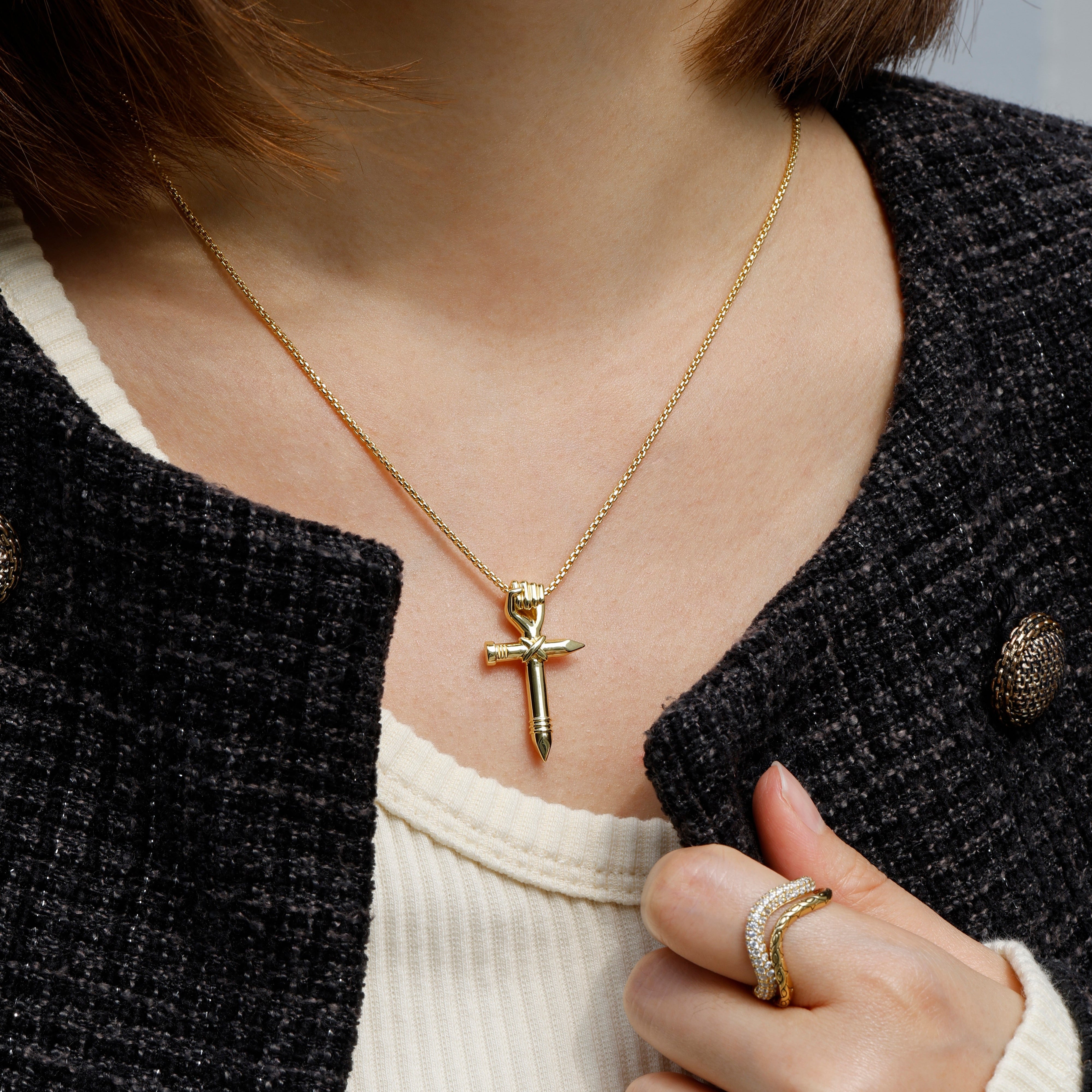 Unity Fist Cross Pendant Necklace