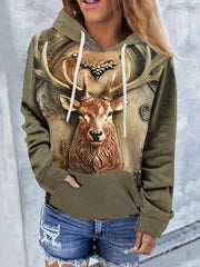 Women's Western Native Style Pullover Hoodie – Round Neck, Vintage Geometric Print with Drawstring, All-Season Wear
