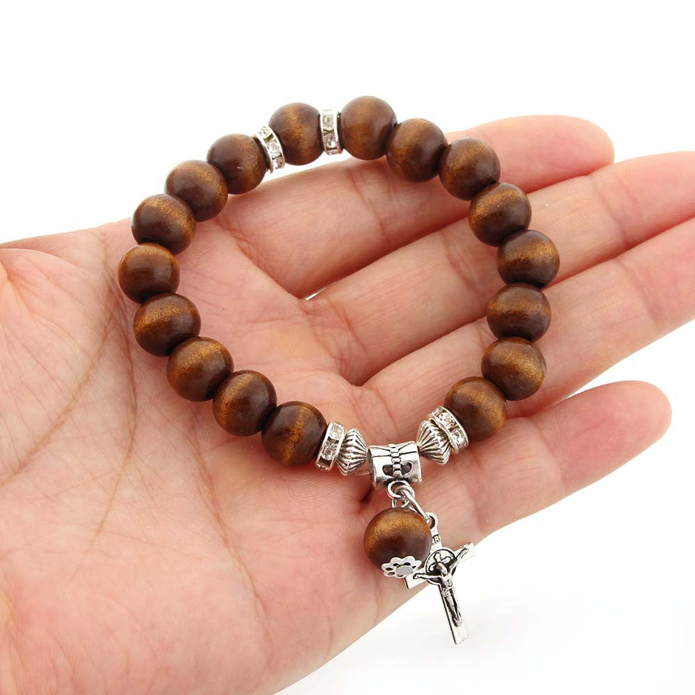 Handmade Wooden Bead  Jesus Cross Bracelet