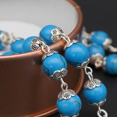 Blue Turquoise Christ Prayer Rosary with Mary & Baby Jesus Medal