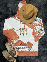 Vintage Cow Head Print Kangaroo Pocket Hoodie, Women's Drawstring Pullover Sweatshirt with Unique Design