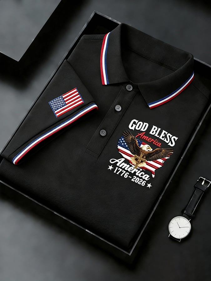 Men's Retro 250th Anniversary of the United States Print  Independence Day Cross Print Polo Shirt