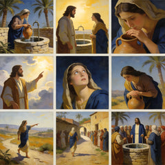 The Woman at the Well ( Living Water ) - Religious Fridge Magnets 9 Pieces