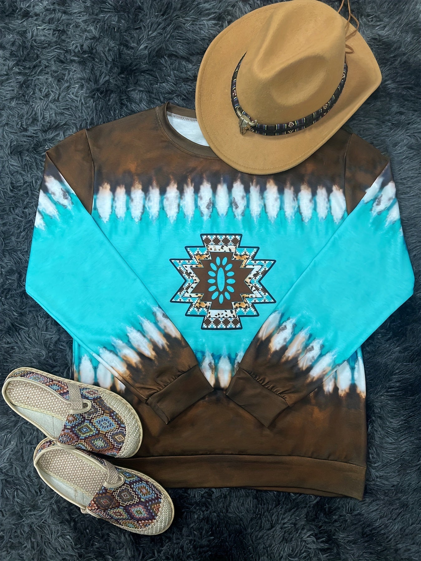 Women's Geometric Print Pullover Sweatshirt, Soft Long Sleeve Crew Neck – Ideal for Daily Wear and Layering