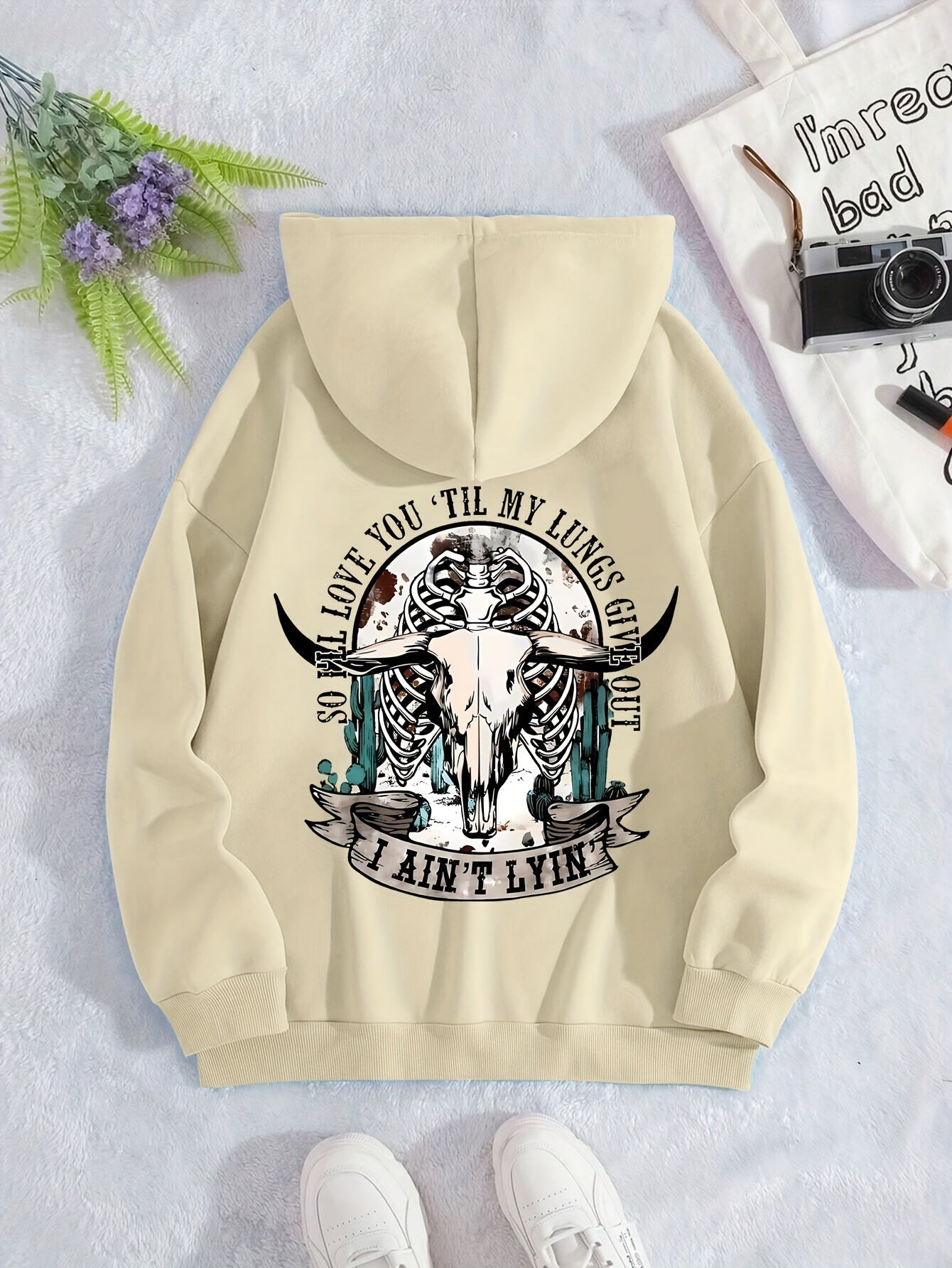 Women's Skull Hoodie – Fleece-Lined with Drawstring & Kangaroo Pocket, Ideal for Fall & Winter Casual Wear