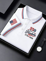 Men's Retro 250th Anniversary of the United States Print  Independence Day Cross Print Polo Shirt