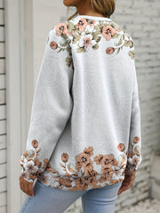 Women's Plus Size Floral Skull Print Sweatshirt, Casual Crew Neck Pullover, All-Season Fashion