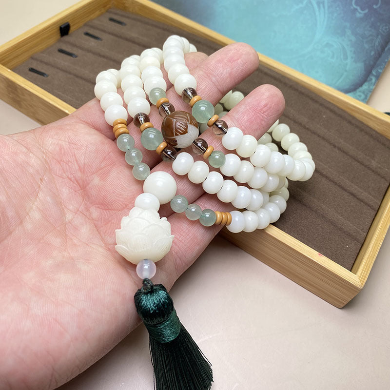 Faith Nova White Bodhi Seed Mala 108 Beads Protection Bracelet