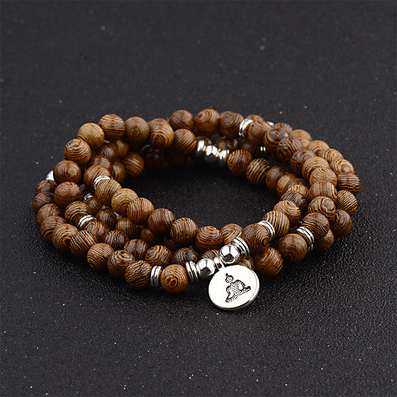 Faith Nova Tibetan Lightning Strike Wood Bracelet Lotus Buddha Mala
