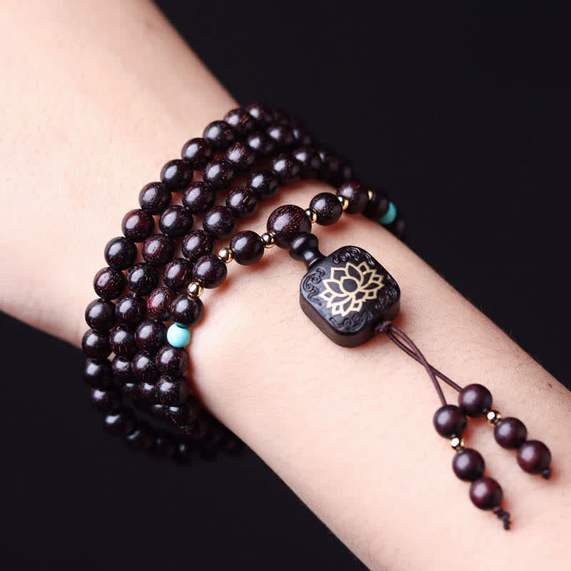 Faith Nova 108 Mala Beads Tibetan Small Leaf Red Sandalwood Lotus Balance Bracelet