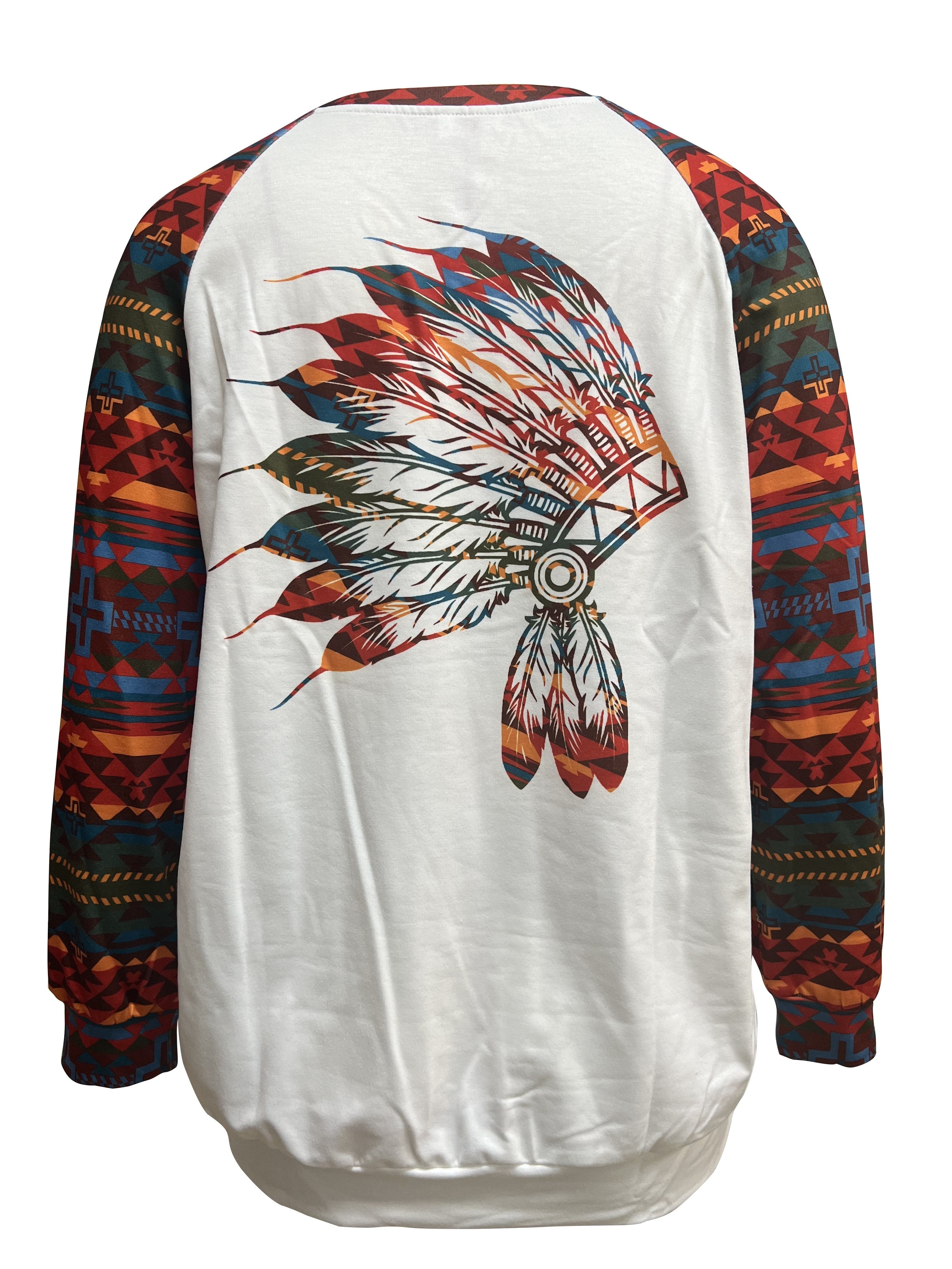 Western Ethnic Print Sweatshirt, Casual Long Sleeve Crew Neck Sweatshirt, Women's Clothing