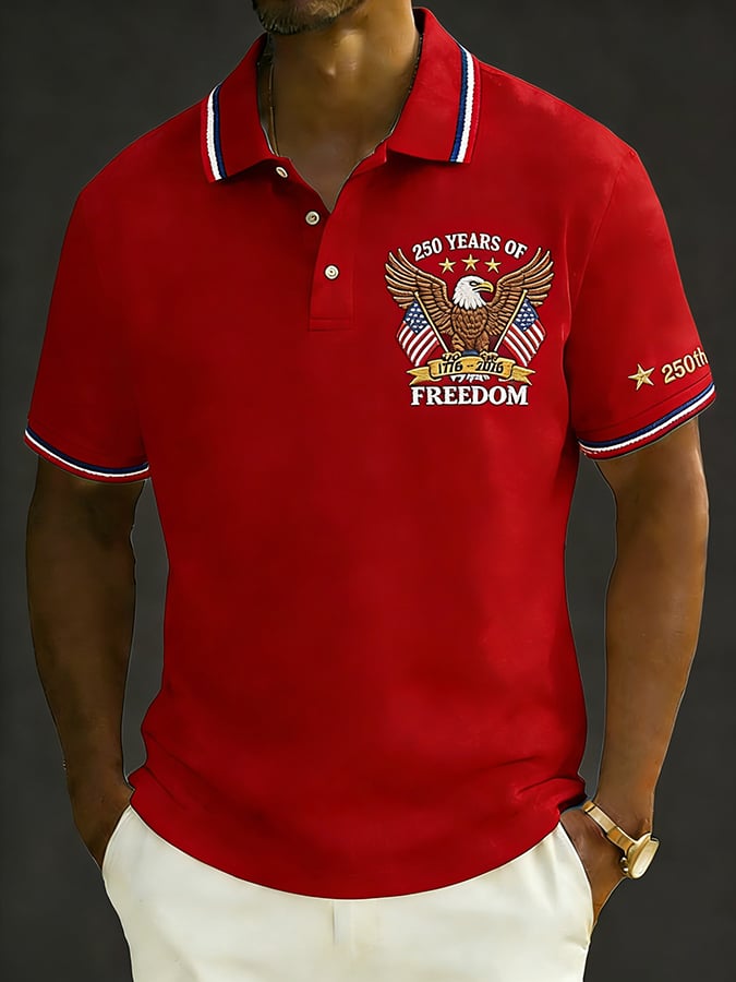 Men's Retro 250th Anniversary of the United States Print  Independence Day Cross Print Polo Shirt