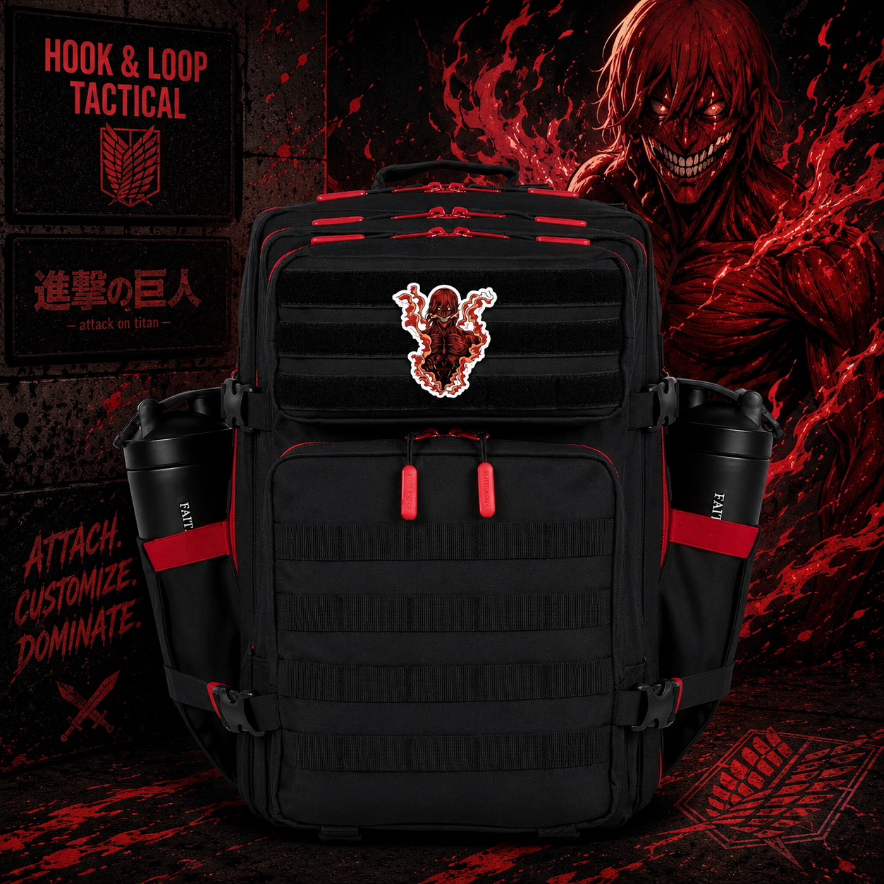 AOT Anime Patch EDC Performance Backpack 35L / 45L - Black Red
