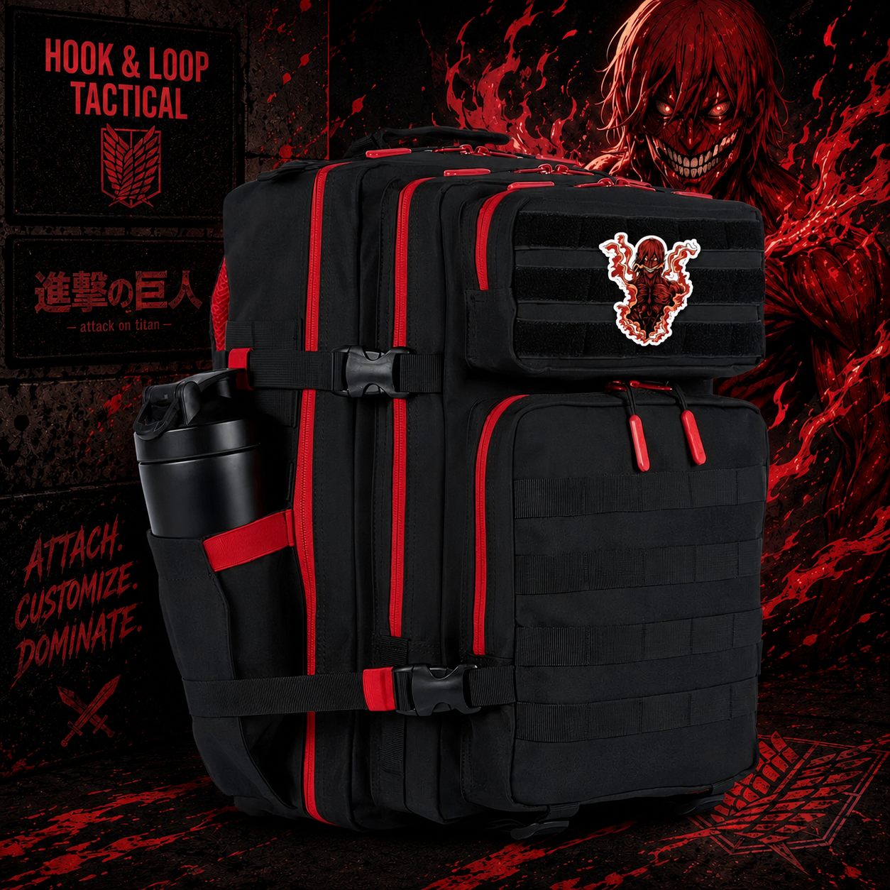 AOT Anime Patch EDC Performance Backpack 35L / 45L - Black Red